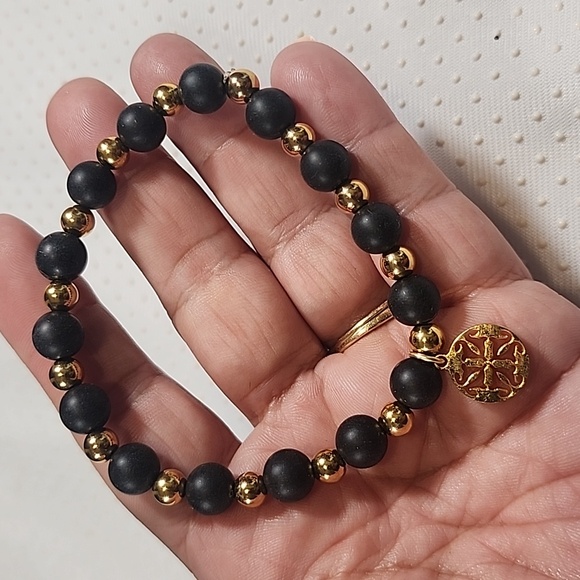 Rustic Cuff Beautiful Black and Gold Beaded Bracelet - Picture 6 of 6